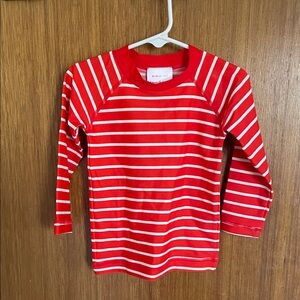 Hanna Anderson red striped rash guard long sleeve swim shirt, size 80 / U.S. 2
